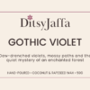 ditsyjaffa-gothic-violet-wax-melt-label.png Graphic image of DitsyJaffa product Label for Gothic Violet scented wax melts featuring the fragrance notes and coconut rapeseed wax branding