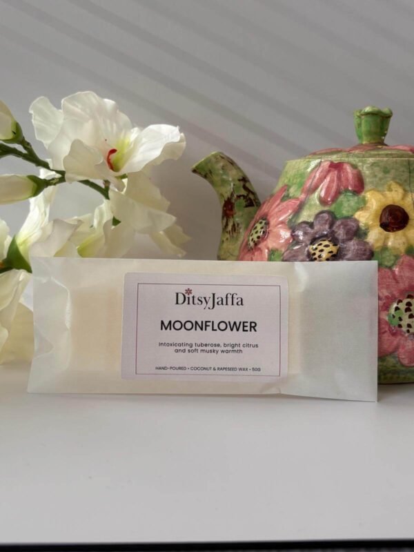 Ditsyjaffa Moonflower hand-poured wax melt snap bar in glassine bag.