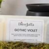 ditsyjaffa-gothic-violet-hand-poured-wax-melt-close-up.jpg Close up of DitsyJaffa Gothic Violet hand-poured wax melt focusing on label