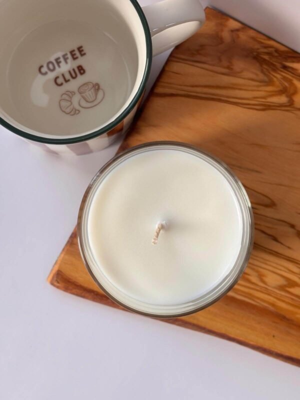 Flat lay top view of a DitsyJaffa Coffee Break candle