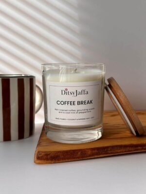ditsyjaffa-coffee-break-hand-poured-candle.jpg DitsyJaffa Coffee Break hand-poured candle in a glass jar with a wooden lid